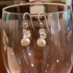 Delicate Handmade Vintage Retro Preppy Pearl Crystal Drop Earrings
